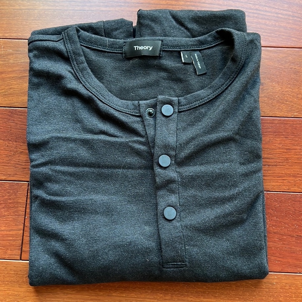 Theory Long Sleeve Snap Henley Black L Modal